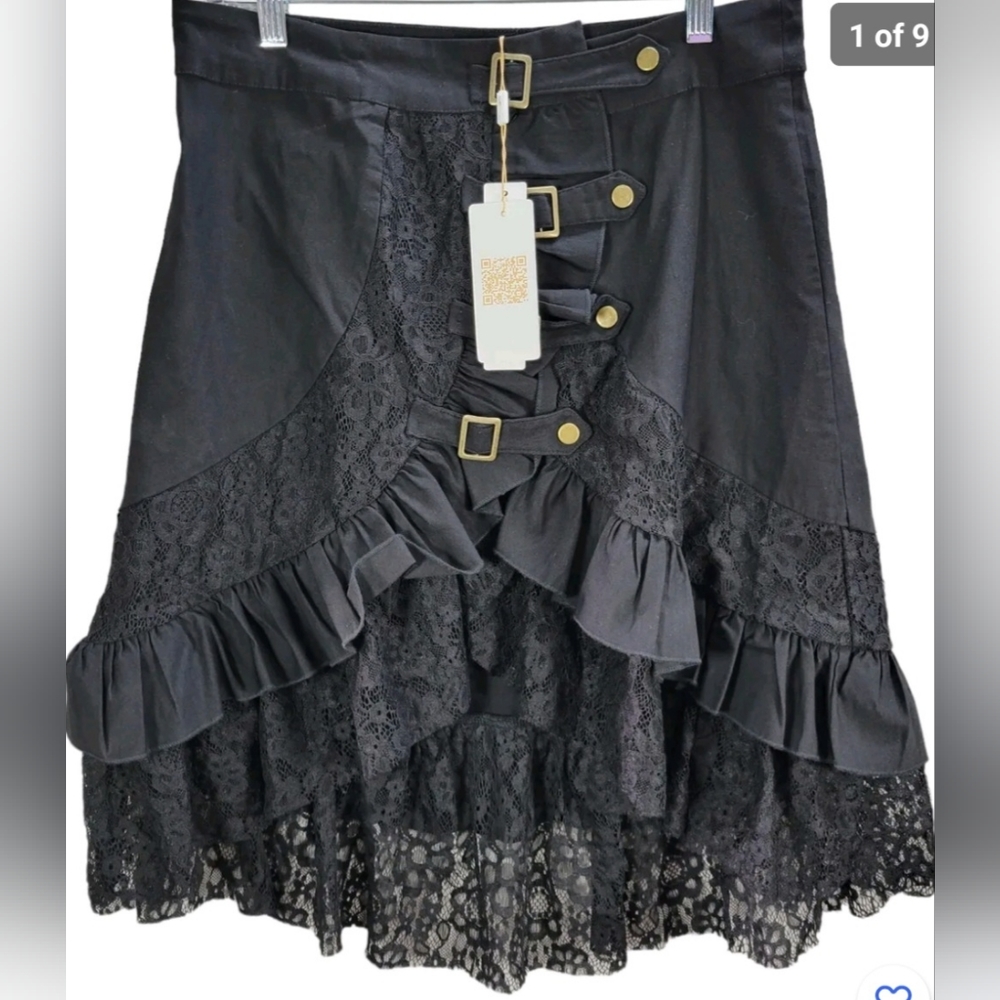 Belle Poque Retro Lace Black Tiered 2XL Skirt Punk Fairy Whimsiy Goth - Picture 3 of 5